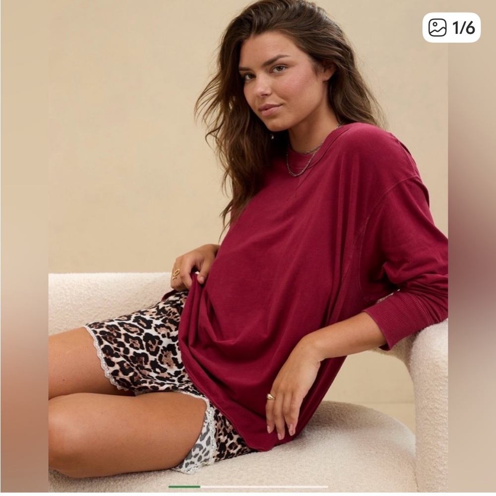 Aerie cherry tart cozy long sleeve oversized boyfriend tshirt